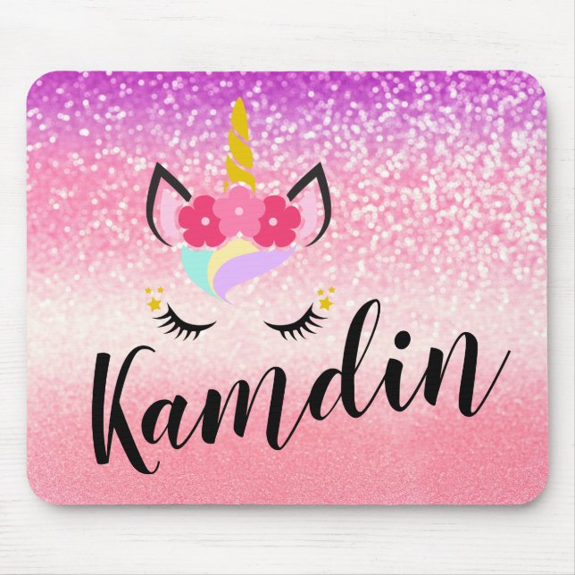 Mousepad Pad de Mouse Glitter do Unicorn Personalizado (Frente)