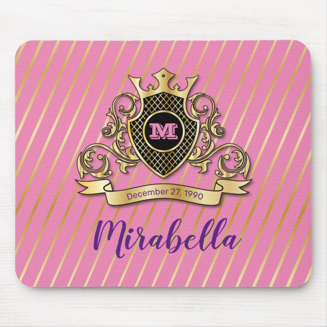 Mousepad Pad de Mouse Movido a Monagrama Dourado Elegante (Frente)