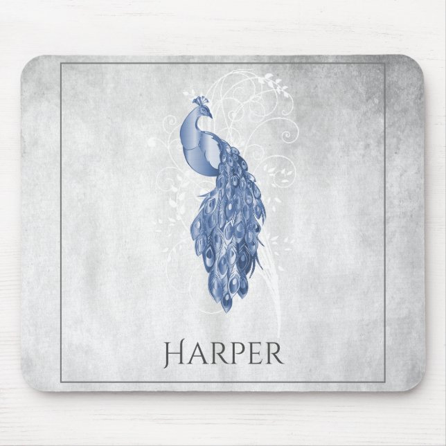 Mousepad Pad de Mouse Personalizado Pavão Elegante Azul (Frente)