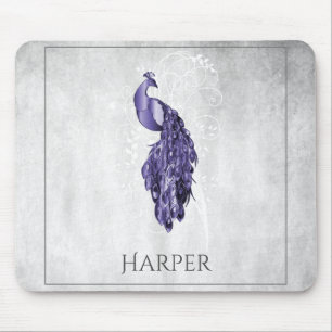 Mousepad Pad de Mouse Personalizado Pavão Elegante Roxo
