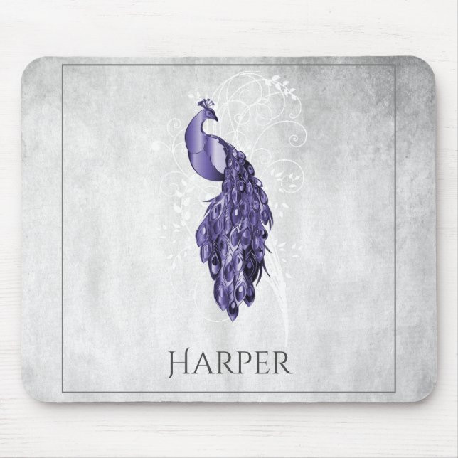 Mousepad Pad de Mouse Personalizado Pavão Elegante Roxo (Frente)