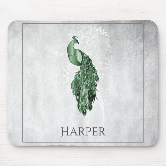 Mousepad Pad de Mouse Personalizado Pavão Verde Elegante (Frente)