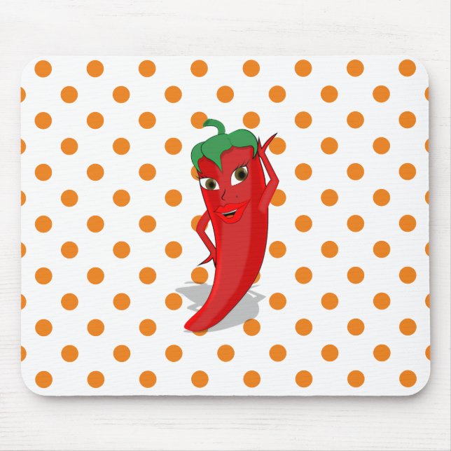 Mousepad Pad de Mouse Vermelho Quente Diva Bolinhas Laranja (Frente)
