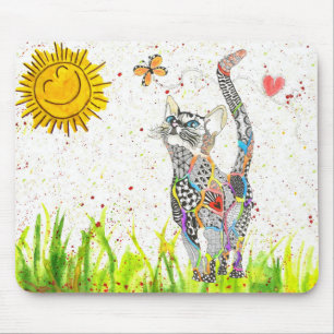 Mousepad Pad de rato de gato branco e colorido