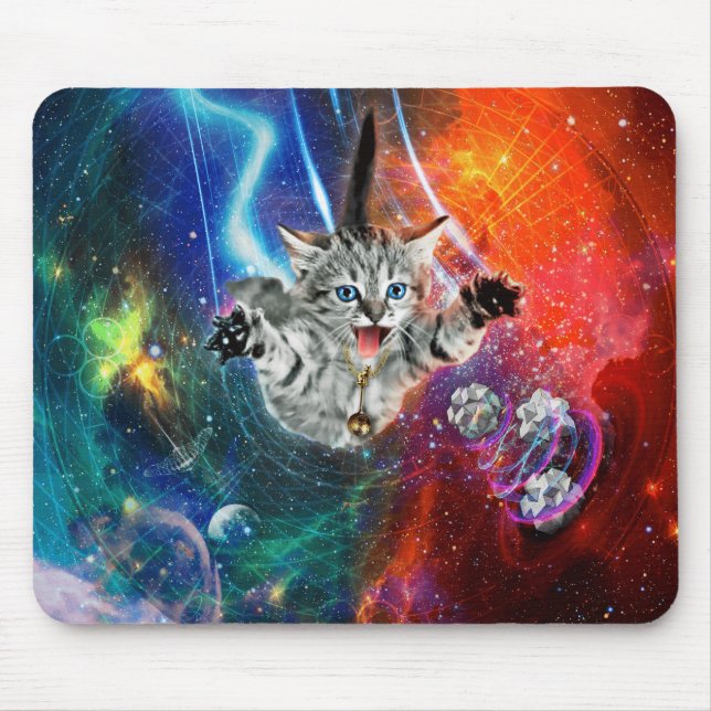 Mousepad pad de rato de gato com espaço psicodélico (Frente)