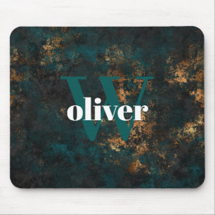 Mousepad Pad de Rato Teal Dourado e Marinho, monograma, mas