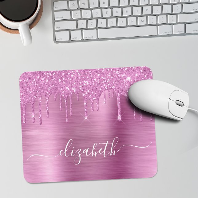 Mousepad Pad do Mouse com Monograma Rosa Glitter (Criador carregado)