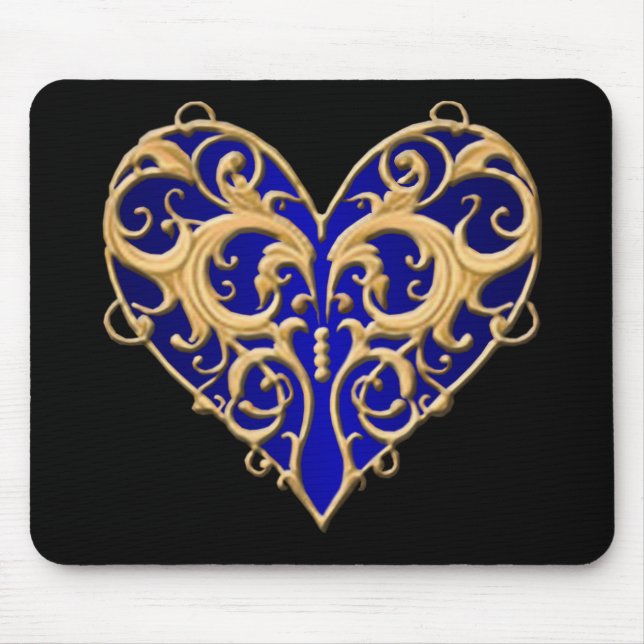 Mousepad Pad do Mouse Coração Azul Filigree (Frente)