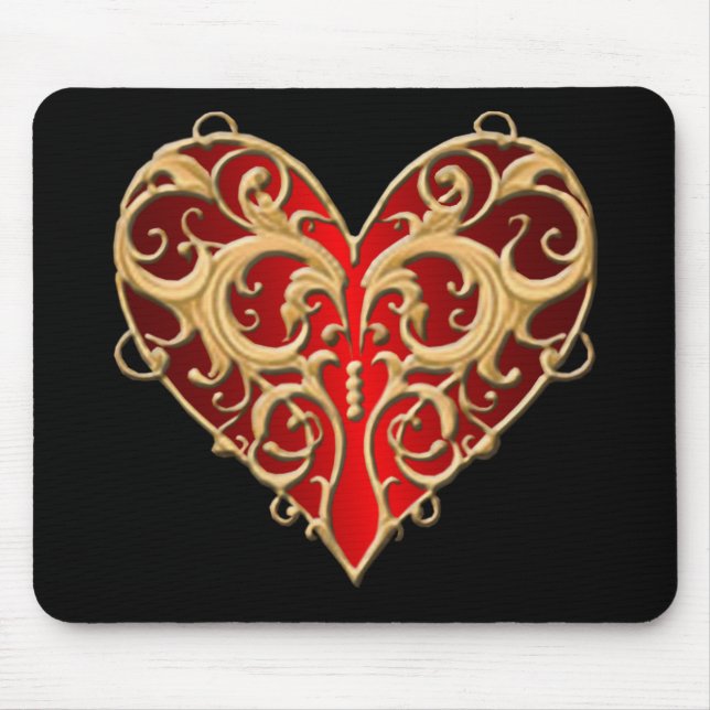 Mousepad Pad do Mouse Coração Vermelho Filigree (Frente)