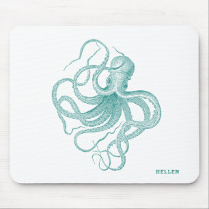 Mousepad Pad do Mouse de Octopus Vintage Turquoise