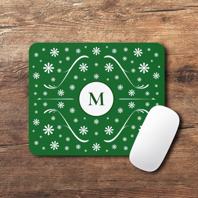 Mousepad Pad do mouse do Monograma de Energia da Flor Verde (Emerald Green Flower Power Monogram Mouse Pad)