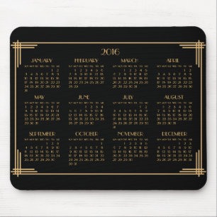 Mousepad Pad do mouse Dourado Art Deco Calendar 2016