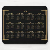 Pad do mouse Dourado Art Deco Calendar 2017