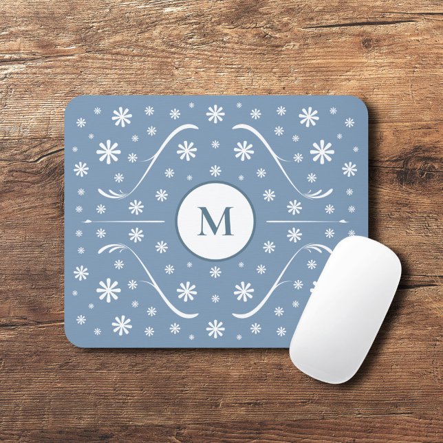 Mousepad Pad do mouse Dusty Blue Flower Power Monograma (Dusty Blue Flower Power Monogram Mouse Pad)