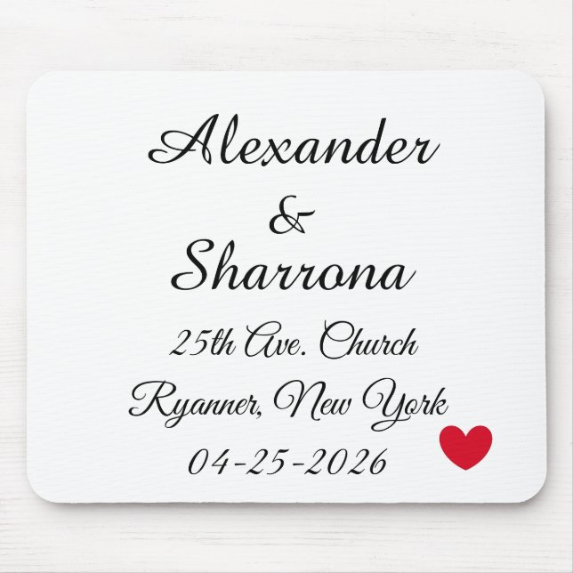 Mousepad Pad do Mouse Elegante de Casamento (Frente)