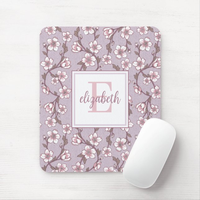 Mousepad Pad do Mouse Floral Monograma lavanda (Com mouse)