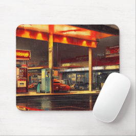 Mousepad Pad do mouse Lit Up Gas Station 1950s