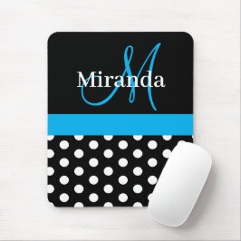 Mousepad Pad do mouse preto de Bolinhas branca, monograma a