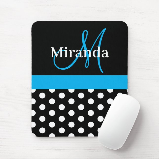 Mousepad Pad do mouse preto de Bolinhas branca, monograma a (Com mouse)