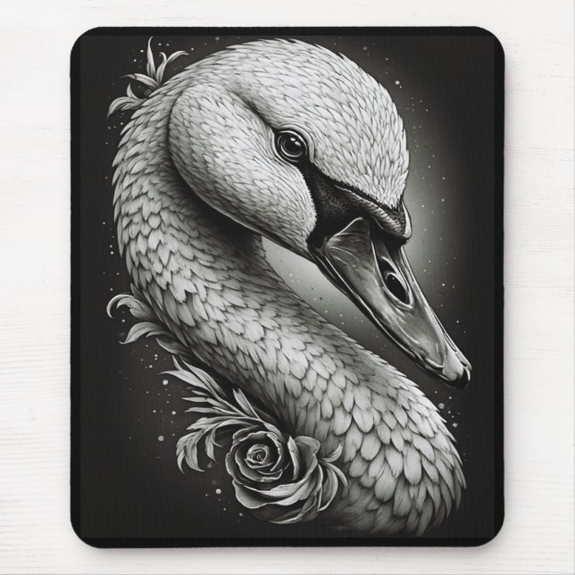 Mousepad Pad do mouse Swan preto e branco (Frente)