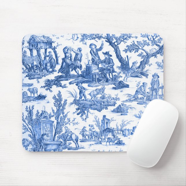 Mousepad Pad do mouse Toile de Jouy Azul (Com mouse)