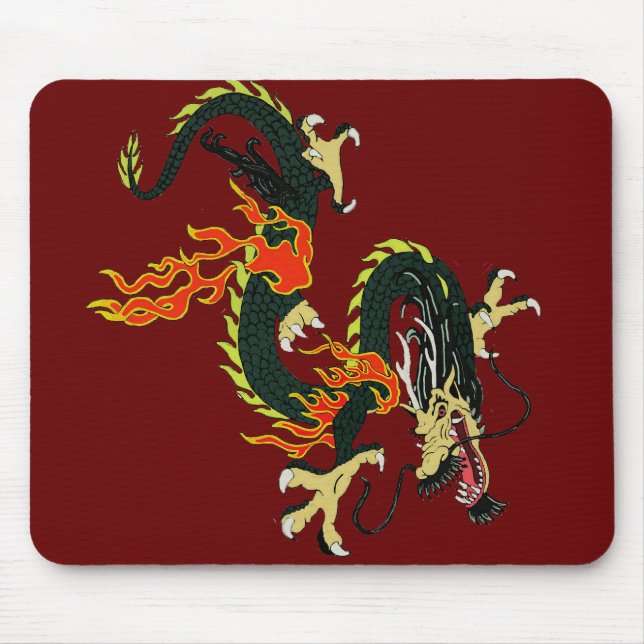 Mousepad Pad do Rato de Dragão Chinês Negro (Frente)