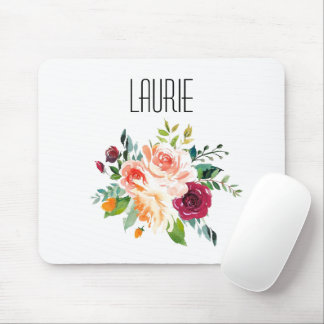 Mousepad Pad do Rato de Nome Moderno Floral de Watercolor