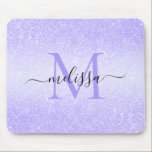 Mousepad Pad do Rato do Monograma com Nome do Script Glitte<br><div class="desc">Design do Monograma do Nome do Script Glitter Roxo</div>