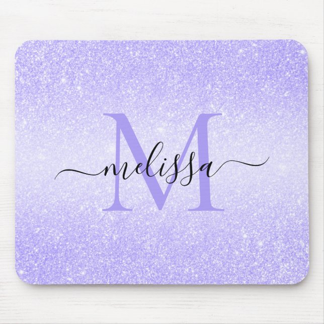 Mousepad Pad do Rato do Monograma com Nome do Script Glitte (Frente)