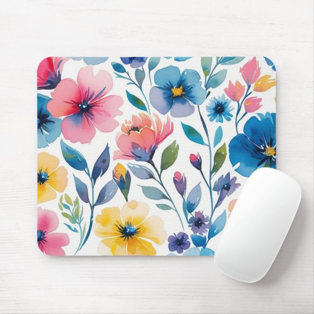 Mousepad Pad do Rato Floral do Estilo de Aquarela (Com mouse)