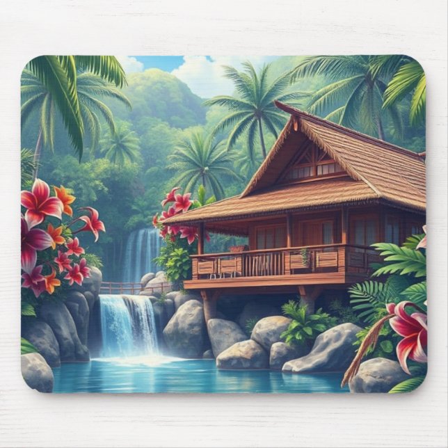 Mousepad Pad Tropical Bungalow do Paraíso Havaiano (Frente)