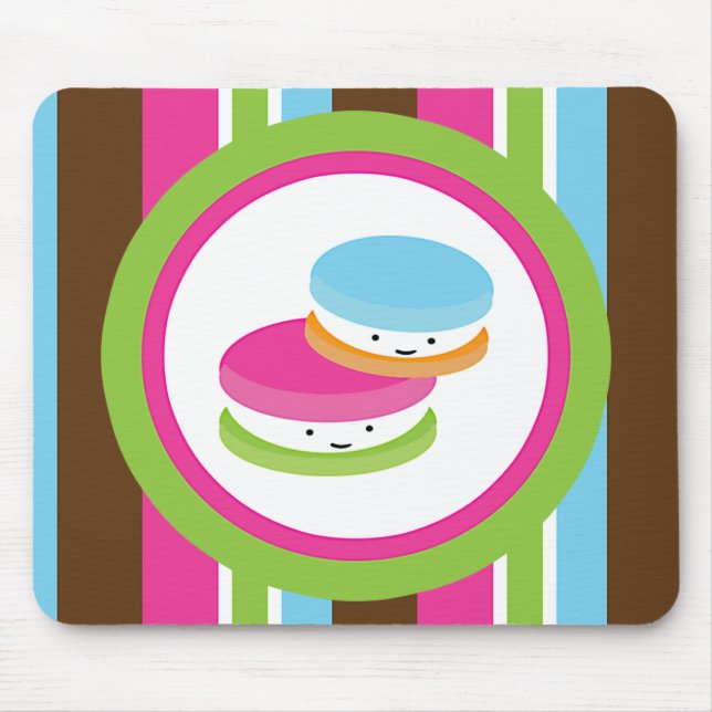 Mousepad Padaria Colorida Fofa Macarons Diversão Listras (Frente)