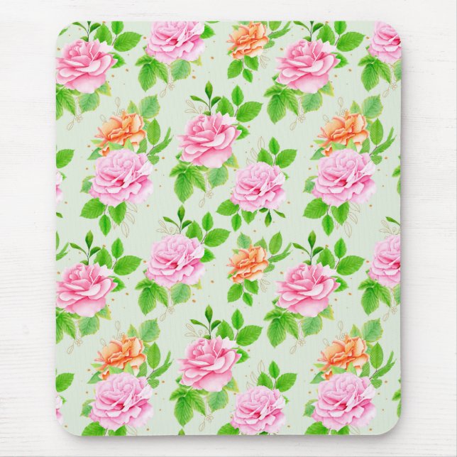 Mousepad Padrão-2367 de Rosas Rosa Floral (Frente)