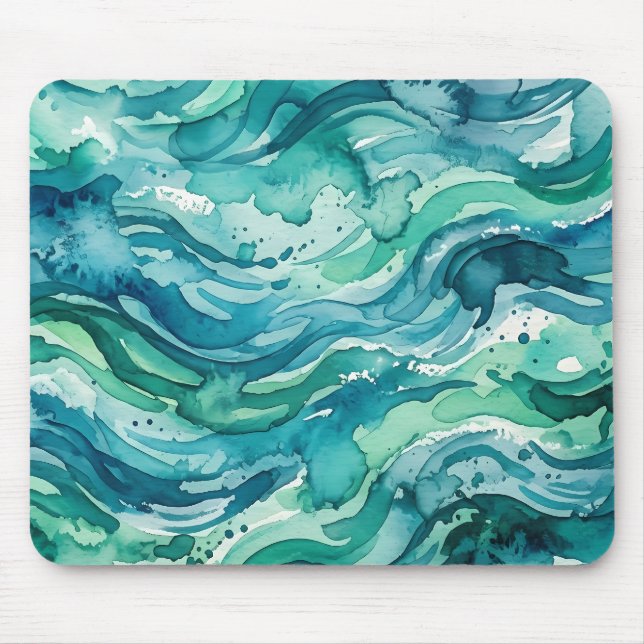 Mousepad Padrão Abstrato Aquarela Oceano Azul (Frente)