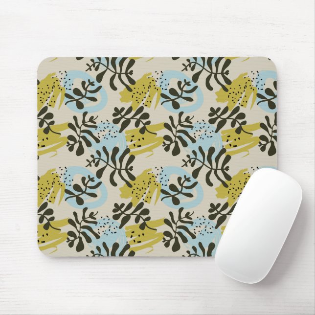 Mousepad Padrão Abstrato em Verde e Azul Pastel (Com mouse)