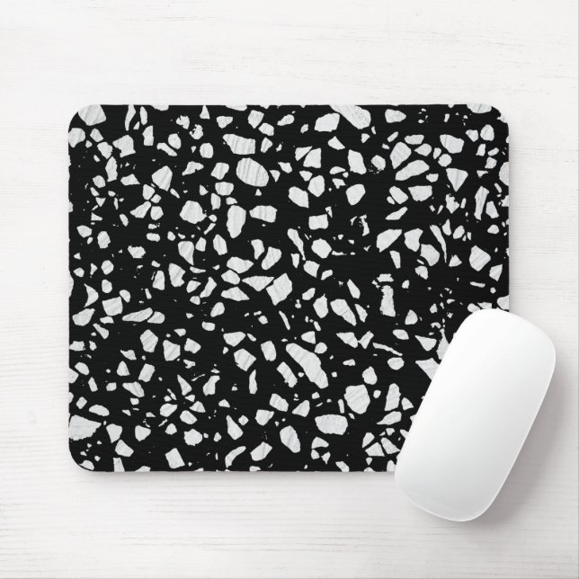 Mousepad Padrão abstrato Terrazzo Mosaico preto e branco (Com mouse)