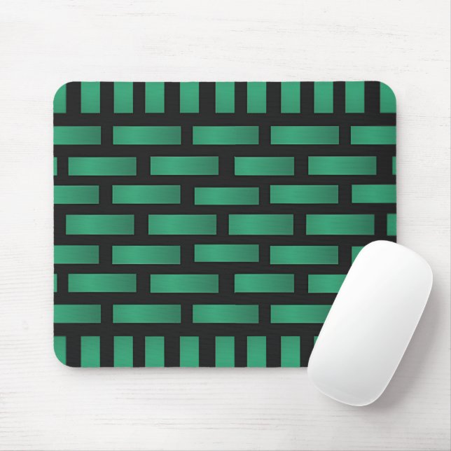 Mousepad Padrão abstrato Verde de Tijolo Preto com Retângul (Com mouse)