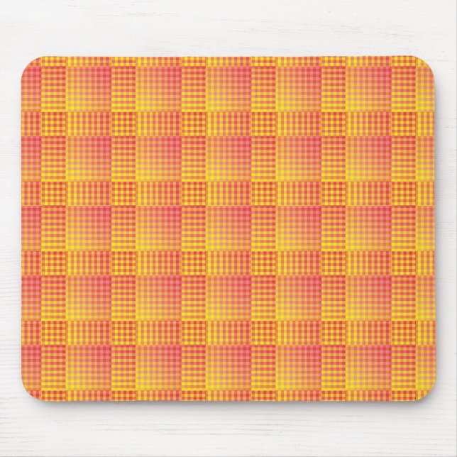 Mousepad Padrão Abstrato Xadrez Vermelho Amarelo (Frente)