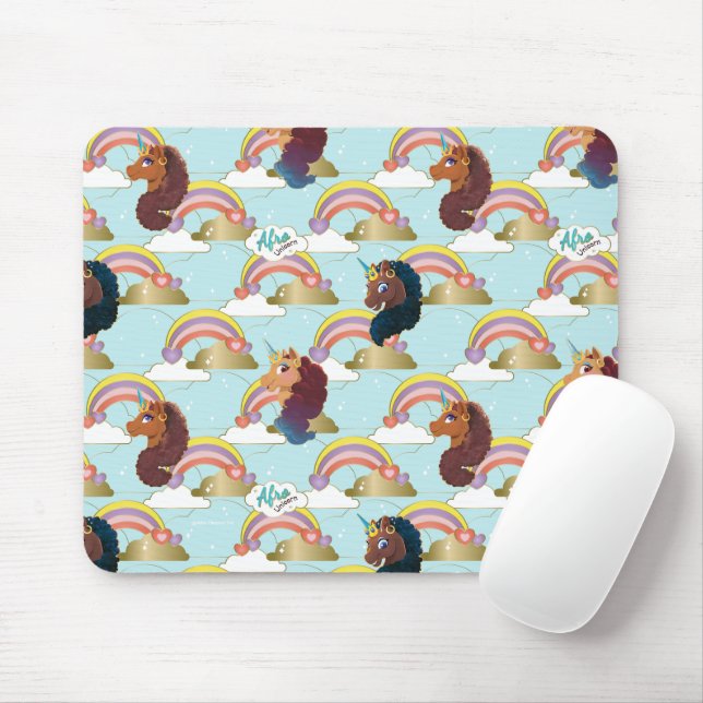 Mousepad Padrão Afro Unicorn Rainbow e Heart (Com mouse)