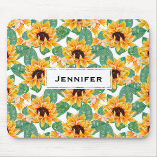 Mousepad Padrão Amarelo e Verde bonito dos Girassóis