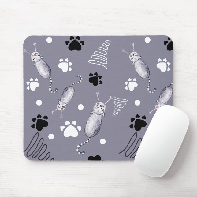 Mousepad Padrão Aquarela Gatos e Patas (Com mouse)