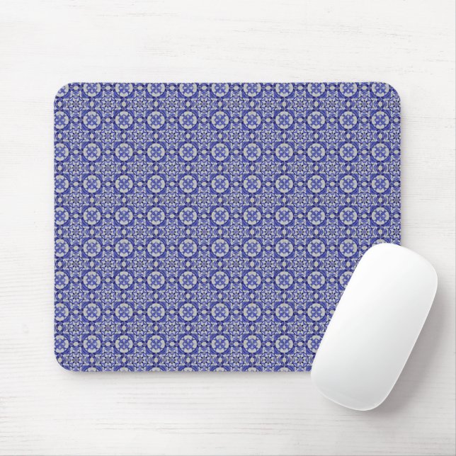 Mousepad Padrão Árabe do Azulejo Azul do Oriente Médio (Com mouse)