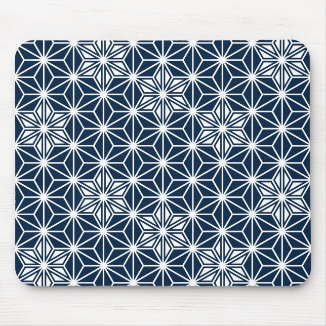 Mousepad Padrão Asanoha japonês - azul-indigo e branco (Frente)