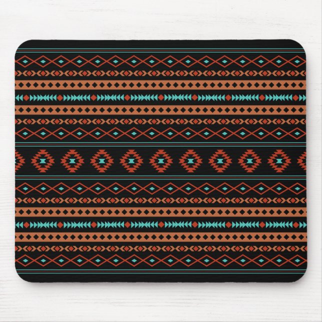 Mousepad Padrão Aztec Rusts Teal Black Mixed Motifs (Frente)