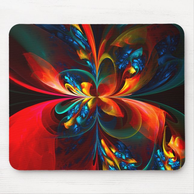 Mousepad Padrão Azul Laranja-Abstrato Floral Moderno #14 (Frente)