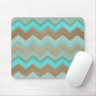 Mousepad Padrão Azul-Marrom do Aqua Turquoise Ikat Zigzag