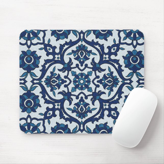 Mousepad Padrão Azulejos Floral do Azulejo Azulejos Azul (Com mouse)