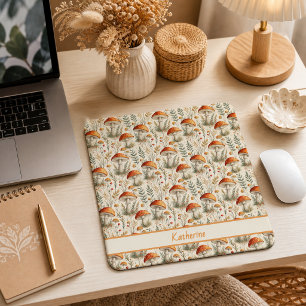 Mousepad Padrão Boho de Cogumelos da Floresta