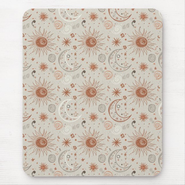 Mousepad Padrão Boho Sol e Lua (Frente)