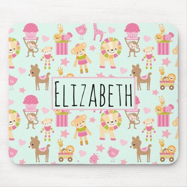 Mousepad Padrão bonito com animais e brinquedos felizes (Frente)